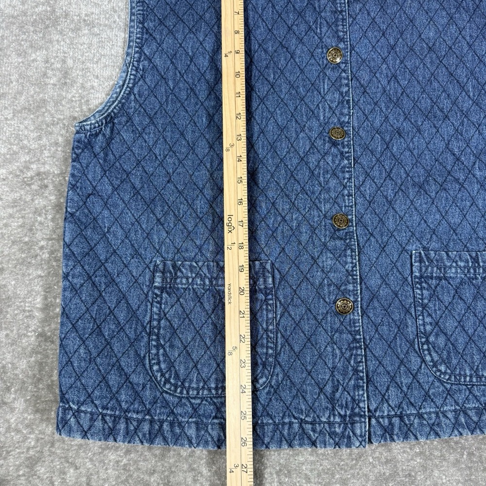 Vintage PTNY Vest Women's XL Blue Quilted Denim Button Boho Cottagecore Western - Picture 7 of 7
